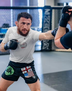 Merab Dvalishvili trains at Syndicate MMA in Las Vegas, Nevada, on February 2, 2024. (Photo by Zac Pacleb/Zuffa LLC)