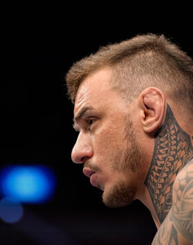 Renato Moicano of Brazil prepares to fight Rafael Dos Anjos of Brazil in their 160-pound catchweight fight during the UFC 272 event on March 05, 2022 in Las Vegas, Nevada. (Photo by Jeff Bottari/Zuffa LLC)