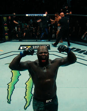 Heavyweight Jairzinho Rozenstruik celebrates his win over Alistair Overeem.