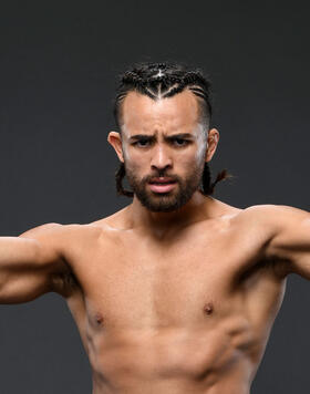  Kyler Phillips poses for a post fight portrait backstage during the UFC 271 event at Toyota Center on February 12, 2022 in Houston, Texas. (Photo by Mike Roach/Zuffa LLC)