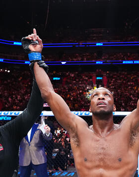 Michael 'Venom' Page of England reacts after his victory against Kevin Holland in a welterweight fight during the UFC 299 event at Kaseya Center on March 09, 2024 in Miami, Florida. (Photo by Chris Unger/Zuffa LLC)