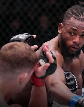 Manel Kape of Angola punches David Dvorak of the Czech Republic in a flyweight fight during the UFC Fight Night event at UFC APEX on December 17, 2022 in Las Vegas, Nevada. (Photo by Chris Unger/Zuffa LLC)