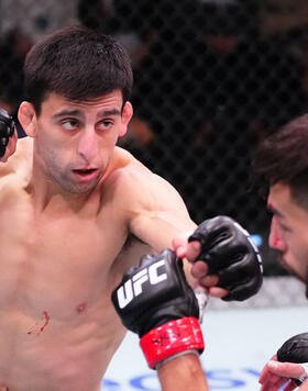 Steve Erceg of Australia punches Matt Schnell in a flyweight bout during the UFC Fight Night event at UFC APEX on March 02, 2024 in Las Vegas, Nevada. (Photo by Jeff Bottari/Zuffa LLC)