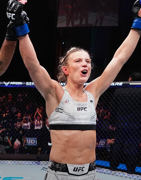 Manon Fiorot of France reacts after her unanimous-decision victory against Erin Blanchfield in a flyweight bout during the UFC Fight Night event at Boardwalk Hall Arena on March 30, 2024 in Atlantic City, New Jersey. (Photo by Jeff Bottari/Zuffa LLC)