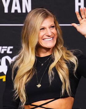 Kayla Harrison interacts with fans during a Q&A session prior to the UFC 299 ceremonial weigh-in at Kaseya Center on March 08, 2024 in Miami, Florida. (Photo by Chris Unger/Zuffa LLC)