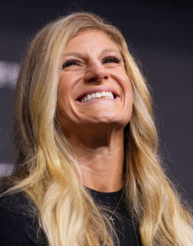 Kayla Harrison interacts with fans during a Q&A session prior to the UFC 299 ceremonial weigh-in at Kaseya Center on March 08, 2024 in Miami, Florida. (Photo by Mike Roach/Zuffa LLC)