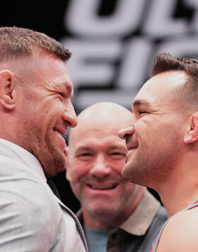 Conor McGregor and Michael Chandler face off during the filming of The Ultimate Fighter at UFC APEX on March 13, 2023 in Las Vegas, Nevada. (Photo by Chris Unger/Zuffa LLC