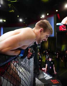 Arnold Allen of England reacts after his victory over Calvin Kattar in a featherweight fight during the UFC Fight Night event at UFC APEX on October 29, 2022 in Las Vegas, Nevada. (Photo by Jeff Bottari/Zuffa LLC)