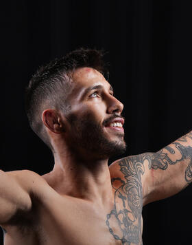 Matheus Nicolau of Brazil poses for a portrait backstage during the UFC Fight Night event at Nationwide Arena on March 26, 2022 in Columbus, Ohio. (Photo by Mike Roach/Zuffa LLC)