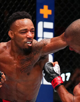 Lerone Murphy of England punches Edson Barboza of Brazil in a featherweight fight during the UFC Fight Night event at UFC APEX on May 18, 2024 in Las Vegas, Nevada. (Photo by Chris Unger/Zuffa LLC)