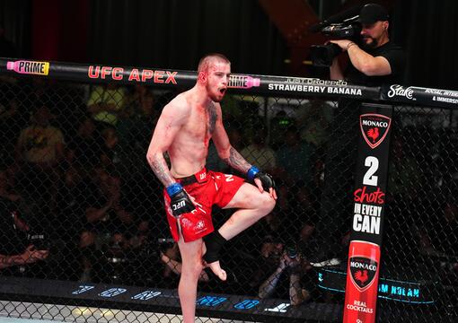 Tom Nolan of Australia reacts after his TKO victory against Victor Martinez in a lightweight fight during the UFC Fight Night event at UFC APEX on May 18, 2024 in Las Vegas, Nevada. (Photo by Chris Unger/Zuffa LLC)