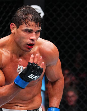 Paulo Costa of Brazil taunts Robert Whittaker of New Zealand in a middleweight fight during the UFC 298 event at Honda Center on February 17, 2024 in Anaheim, California. (Photo by Chris Unger/Zuffa LLC)