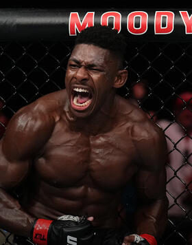 Joaquin Buckley reacts after defeating Albert Duraev of Russia in a middleweight fight during the UFC Fight Night event at Moody Center on June 18, 2022 in Austin, Texas. (Photo by Josh Hedges/Zuffa LLC)