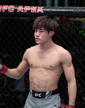 Tatsuro Taira of Japan celebrates after his victory over Jesus Aguilar of Mexico in a flyweight fight during the UFC Fight Night event at UFC APEX on February 04, 2023 in Las Vegas, Nevada. (Photo by Jeff Bottari/Zuffa LLC)