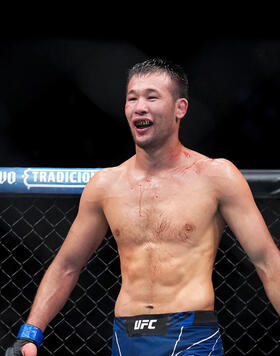 Shavkat Rakhmonov of Uzbekistan walks away after defeating Geoff Neal in a welterweight fight during the UFC 285 event at T-Mobile Arena on March 04, 2023 in Las Vegas, Nevada. (Photo by Chris Unger/Zuffa LLC)