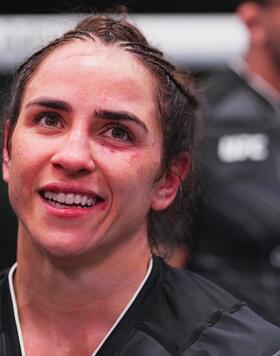 Norma Dumont talks with Daniel Cormier after her victory at UFC Vegas 77