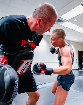 Rose Namajunas trains at the host hotel in Denver, Colorado, on July 9, 2023. (Photo by Zac Pacleb/Zuffa LLC)