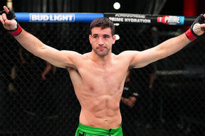 Ryan Loder reacts after his submission victory over Tommy Theocharis in their middleweight fight during the filming of The Ultimate Fighter at UFC APEX on March 27, 2024 in Las Vegas, Nevada. (Photo by Chris Unger/Zuffa LLC)