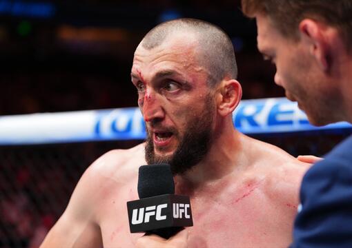 Welterweight Muslim Salikhov Reacts With Paul Felder After His Split Decision Victory Over Santiago Ponzinibbio At UFC Denver on July 13, 2024