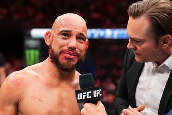 Jean Silva of Brazil is interviewed after his TKO victory over Drew Dober in a lightweight fight during the UFC Fight Night event at Ball Arena on July 13, 2024 in Denver, Colorado. (Photo by Josh Hedges/Zuffa LLC)