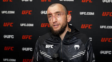 Welterweight Muslim Salikhov Reacts With UFC.com After His Split Decision Victory Over Santiago Ponzinibbio At UFC Denver on July 13, 2024