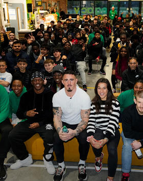 UFC's Arnold Allen, Tom Aspinall, Joanna Jedrzjczyk and KSI at the PRIME Hydration and OnSide legacy youth zone mentoring program event.