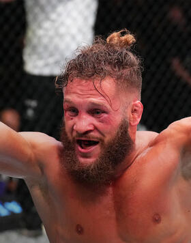 Rafael Fiziev of Kazakstan celebrates after his knockout victory over Rafael Dos Anjos of Brazil in their lightweight fight during the UFC Fight Night event at UFC APEX on July 09, 2022 in Las Vegas, Nevada. (Photo by Chris Unger/Zuffa LLC)