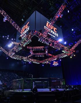 A general view of the Octagon prior to the UFC Fight Night event at Etihad Arena on UFC Fight Island