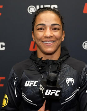 Women’s Flyweight Viviane Araújo Reacts With UFC.com After Her Unanimous Decision Victory Over Jennifer Maia At UFC Fight Night: Yusuff vs Barboza On October 14, 2023.