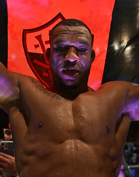  Jailton Almeida of Brazil reacts after his victory over Derrick Lewis in a heavyweight fight during the UFC Fight Night event at Ibirapuera Gymnasium on November 04, 2023 in Sao Paulo, Brazil. (Photo by Pedro Vilela/Zuffa LLC)