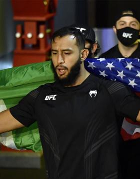 Dominick Reyes prepares to fight Jiri Prochazka of the Czech Republic in a light heavyweight bout during the UFC Fight Night event at UFC APEX