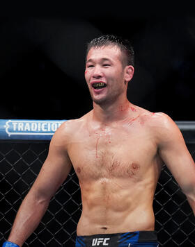 Shavkat Rakhmonov of Uzbekistan walks away after defeating Geoff Neal in a welterweight fight during the UFC 285 event at T-Mobile Arena on March 04, 2023 in Las Vegas, Nevada. (Photo by Chris Unger/Zuffa LLC)