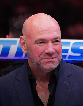 UFC CEO Dana White holds the championship belt in the Octagon during the UFC 296 event at T-Mobile Arena on December 16, 2023 in Las Vegas, Nevada. (Photo by Jeff Bottari/Zuffa LLC)