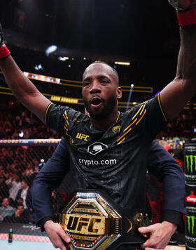 Leon Edwards of Jamaica reacts to his win over Colby Covington in the UFC welterweight championship fight during the UFC 296 event at T-Mobile Arena on December 16, 2023 in Las Vegas, Nevada. (Photo by Jeff Bottari/Zuffa LLC)