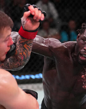  Jared Cannonier punches Marvin Vettori of Italy in a middleweight fight during the UFC Fight Night event at UFC APEX on June 17, 2023 in Las Vegas, Nevada. (Photo by Chris Unger/Zuffa LLC via Getty Images)