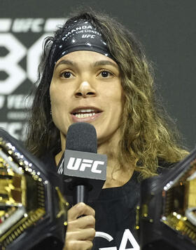 Amanda Nunes of Brazil is seen during the UFC 289 press conference at Rogers Arena on June 08, 2023 in Vancouver, British Columbia