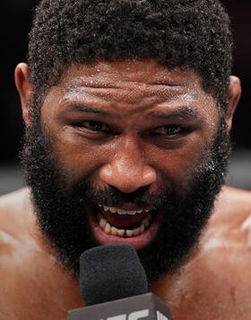 Curtis Blaydes is interviewed after his victory over Chris Daukaus in a heavyweight fight during the UFC Fight Night event at Nationwide Arena on March 26, 2022 in Columbus, Ohio. (Photo by Josh Hedges/Zuffa LLC)