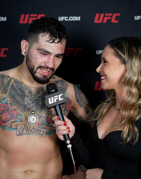 UFC Middleweight Anthony Hernandez Reacts With UFC.com After His Submission Victory Over Roman Kopylov At UFC 298: Volkanovski vs Topuria On February 17, 2024.