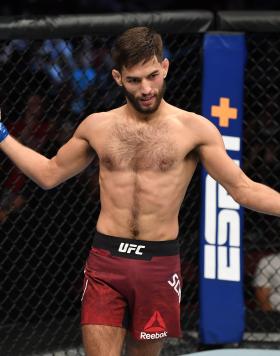 Matt Schnell celebrates his submission victory over in their flyweight bout during the UFC Fight Night event at the Prudential Center on August 3, 2019 in Newark, New Jersey. (Photo by Josh Hedges/Zuffa LLC)