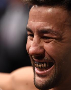 Pedro Munhoz of Brazil walks out prior to facing Jose Aldo of Brazil in their bantamweight bout during the UFC 265 event at Toyota Center on August 07, 2021 in Houston, Texas. (Photo by Josh Hedges/Zuffa LLC)