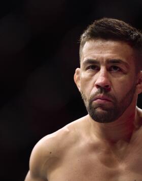 Pedro Munhoz of Brazil stands in his corner before facing Jose Aldo of Brazil in their bantamweight bout during the UFC 265 event at Toyota Center on August 07, 2021 in Houston, Texas. (Photo by Cooper Neill/Zuffa LLC)