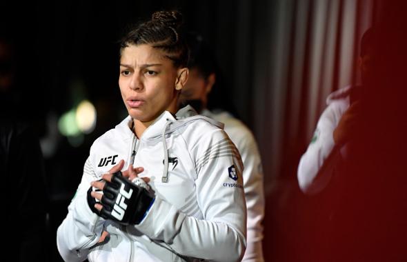 Mayra Bueno Silva of Brazil prepares to fight Manon Fiorot of France in a flyweight fight during the UFC Fight Night event at UFC APEX on October 16, 2021 in Las Vegas, Nevada. (Photo by Chris Unger/Zuffa LLC)