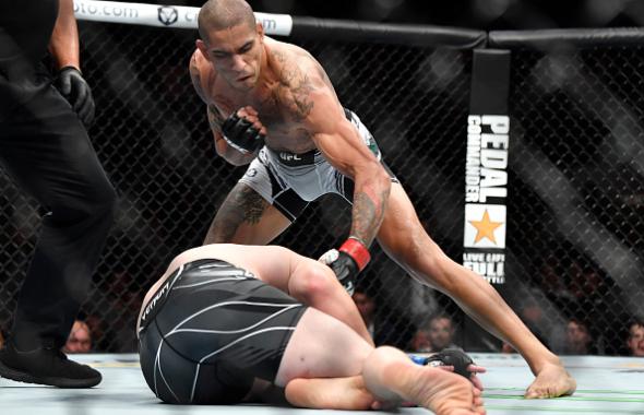 Alex Pereira of Brazil punches Andreas Michailidis of Greece in their middleweight fight during the UFC 268 event at Madison Square Garden on November 06, 2021 in New York City. (Photo by Chris Unger/Zuffa LLC)