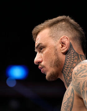 Renato Moicano of Brazil prepares to fight Rafael Dos Anjos of Brazil in their 160-pound catchweight fight during the UFC 272 event on March 05, 2022 in Las Vegas, Nevada. (Photo by Jeff Bottari/Zuffa LLC)