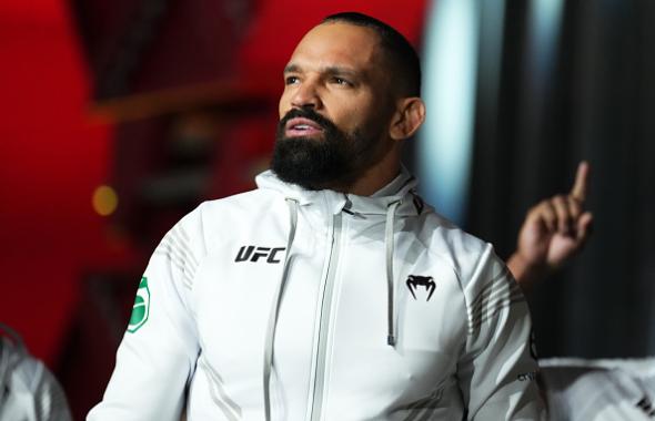 Michel Pereira of Brazil prepares to fight Santiago Ponzinibbio of Argentina in a welterweight bout during the UFC Fight Night event at UFC APEX on May 21, 2022 in Las Vegas, Nevada. (Photo by Chris Unger/Zuffa LLC)