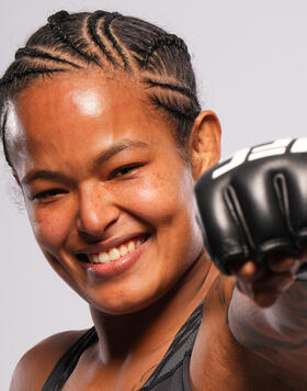 Karine Silva of Brazil poses for a portrait after her victory during the UFC Fight Night event at UFC APEX on June 04, 2022 in Las Vegas, Nevada. (Photo by Al Powers/Zuffa LLC)