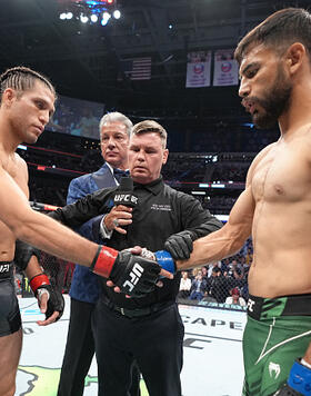 Opponents Brian Ortega and Yair Rodriguez of Mexico face off prior to their featherweight fight during the UFC Fight Night event at UBS Arena on July 16, 2022 in Elmont, New York. (Photo by Jeff Bottari/Zuffa LLC)