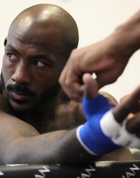 Khalil Rountree Jr. has his hands wrapped backstage during the UFC Fight Night event at UFC APEX on October 29, 2022 in Las Vegas, Nevada. (Photo by Mike Roach/Zuffa LLC)