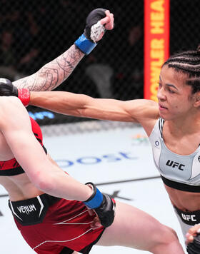 Natalia Silva of Brazil punches Tereza Bleda of the Czech Republic in a flyweight fight during the UFC Fight Night event at UFC APEX on November 19, 2022 in Las Vegas, Nevada. (Photo by Chris Unger/Zuffa LLC)