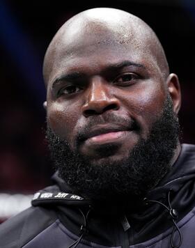 Jairzinho Rozenstruik of Suriname reacts after defeating Chris Daukaus in a heavyweight fight during the UFC 282 event at T-Mobile Arena on December 10, 2022 in Las Vegas, Nevada. (Photo by Chris Unger/Zuffa LLC)